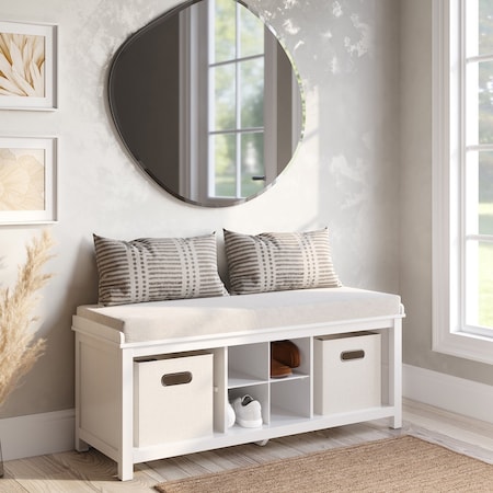 John Louis Home Solid Wood Entryway Bench - 2 Bins & 1 Shoe Divider White JLH-EB-W1